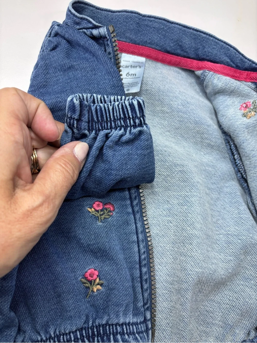 Carter's Blue Denim Jacket with Pink Rose Embroidery Size 6M